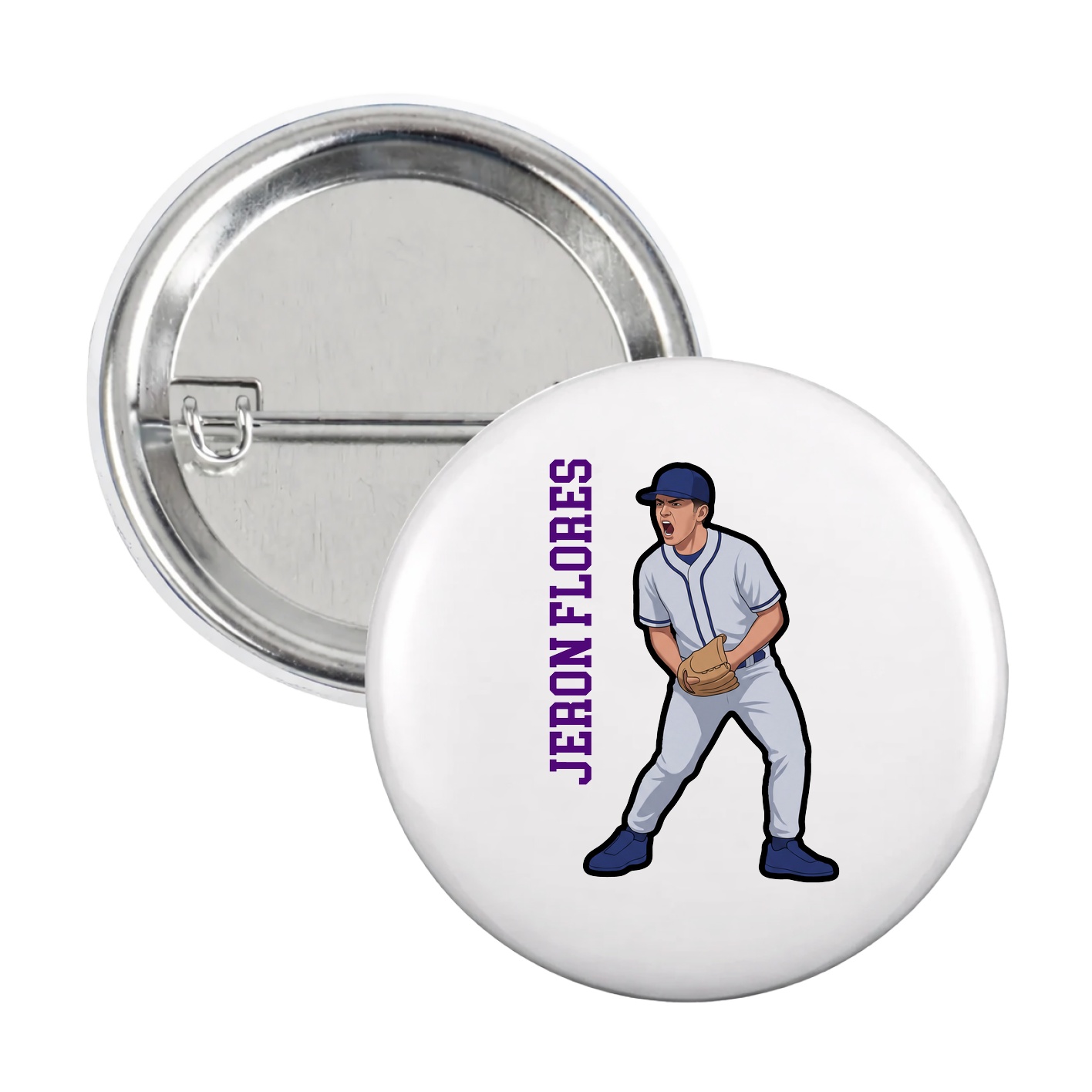 Game Day Button — Name Vertical in White