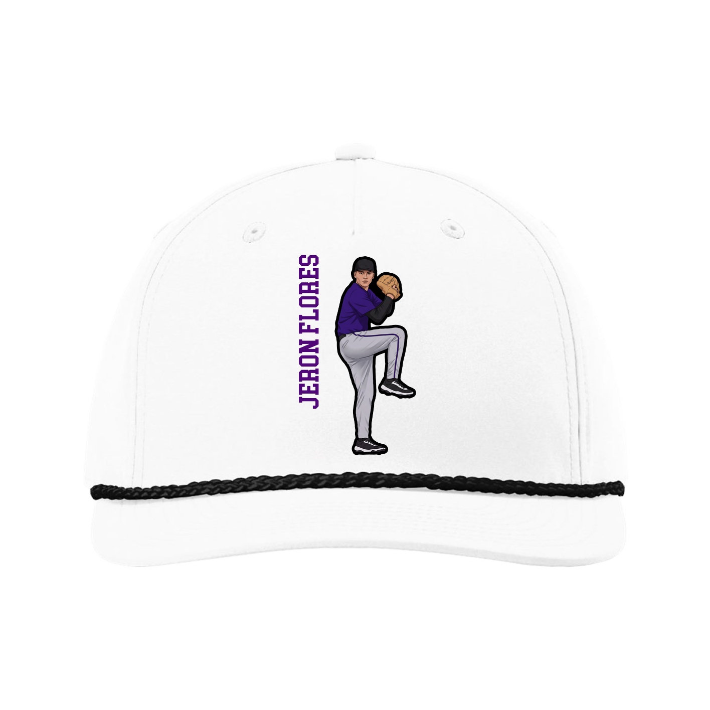 Five-Panel Classic Rope Cap — Name Vertical in White