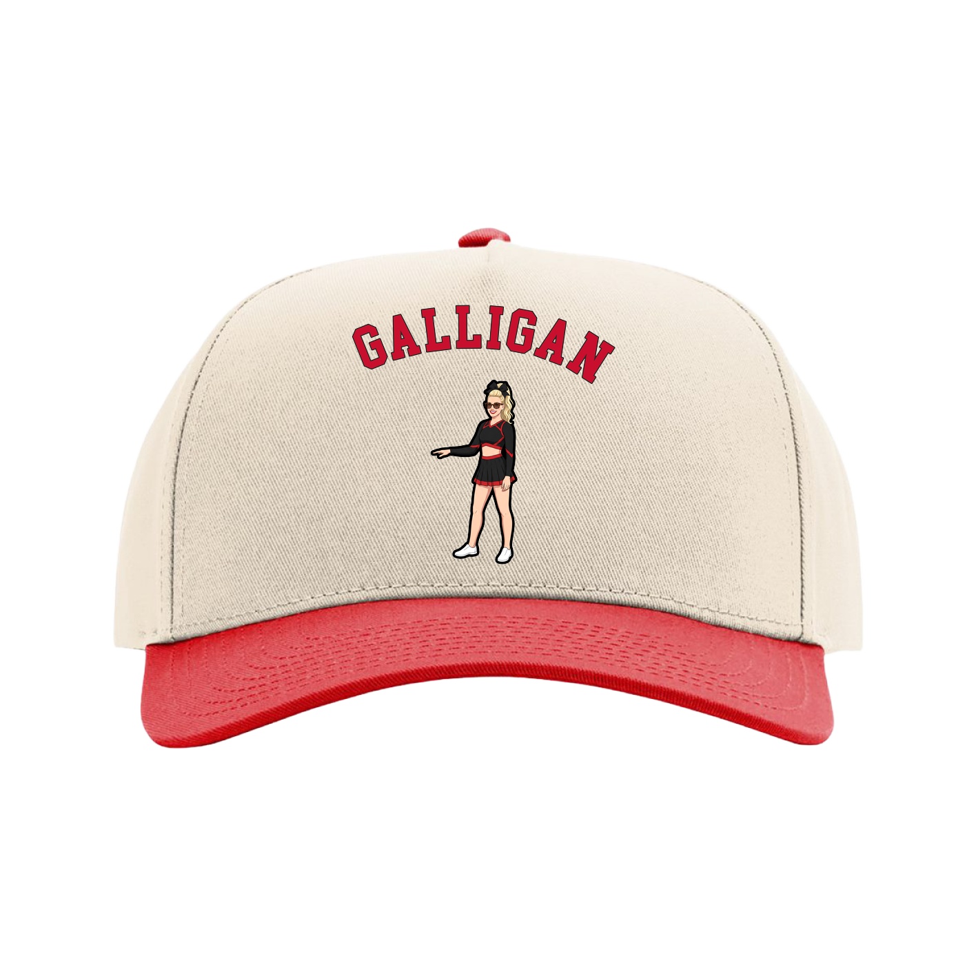 Full Fabric Five-Panel Champ Cap — Shirsey Arch in Cream/Red