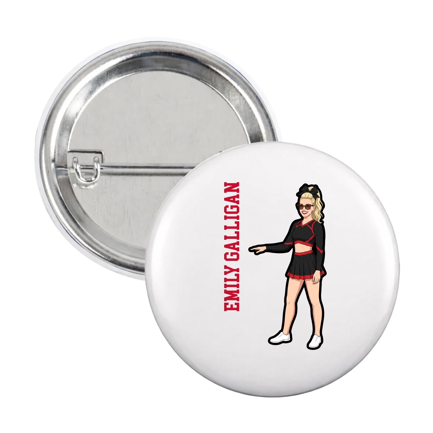 Game Day Button — Name Vertical in White