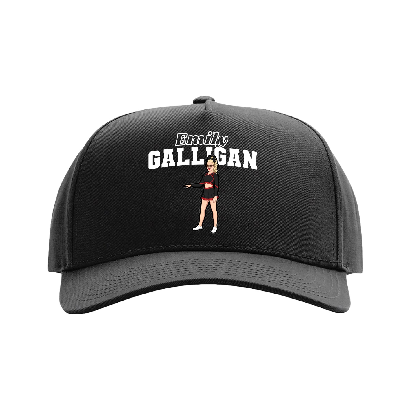 Full Fabric Five-Panel Champ Cap — Name Arch in Black