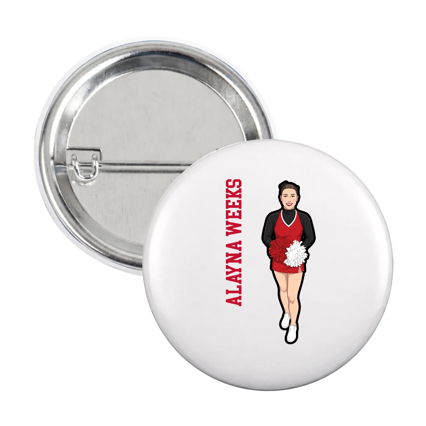 Game Day Button — Name Vertical in White