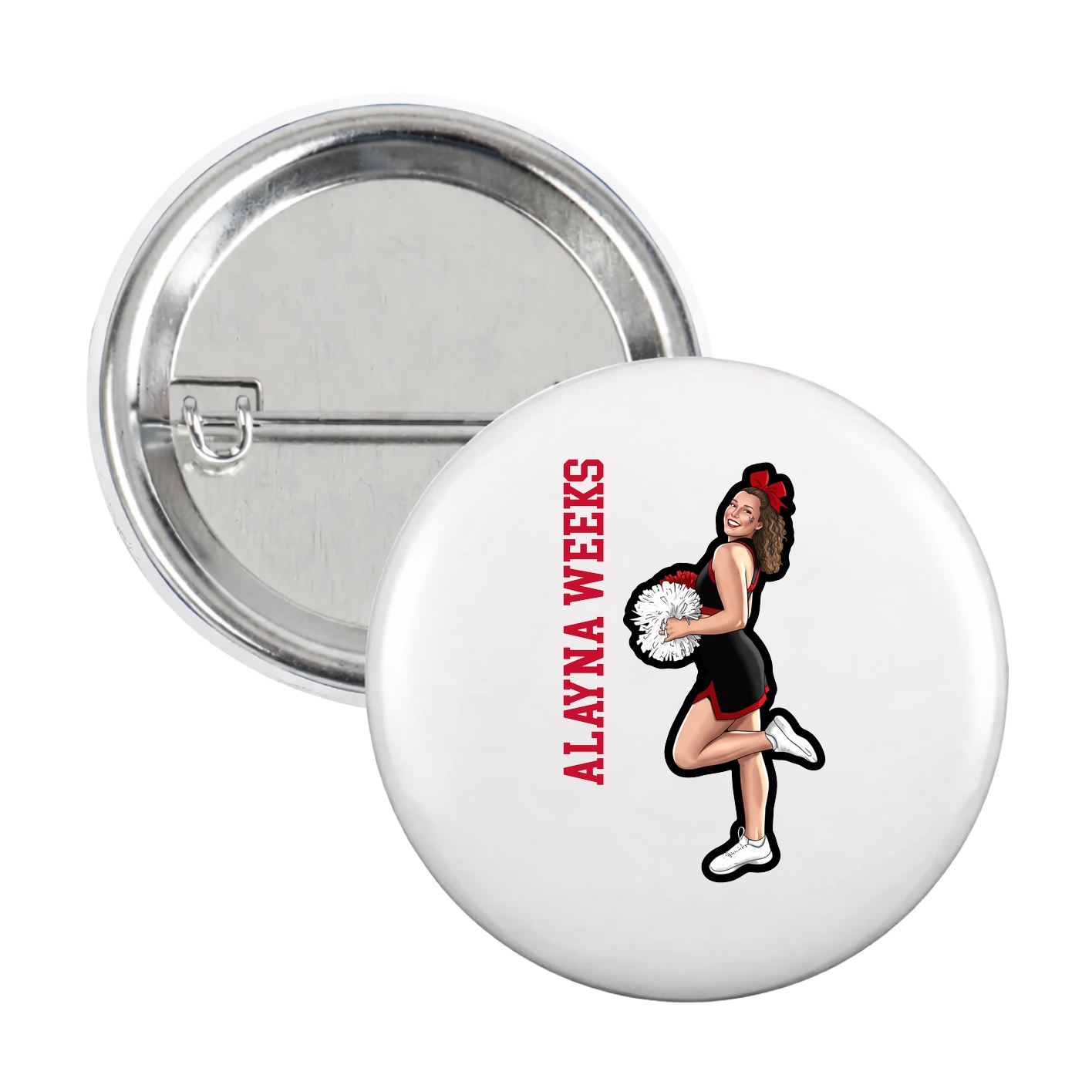 Game Day Button — Name Vertical in White