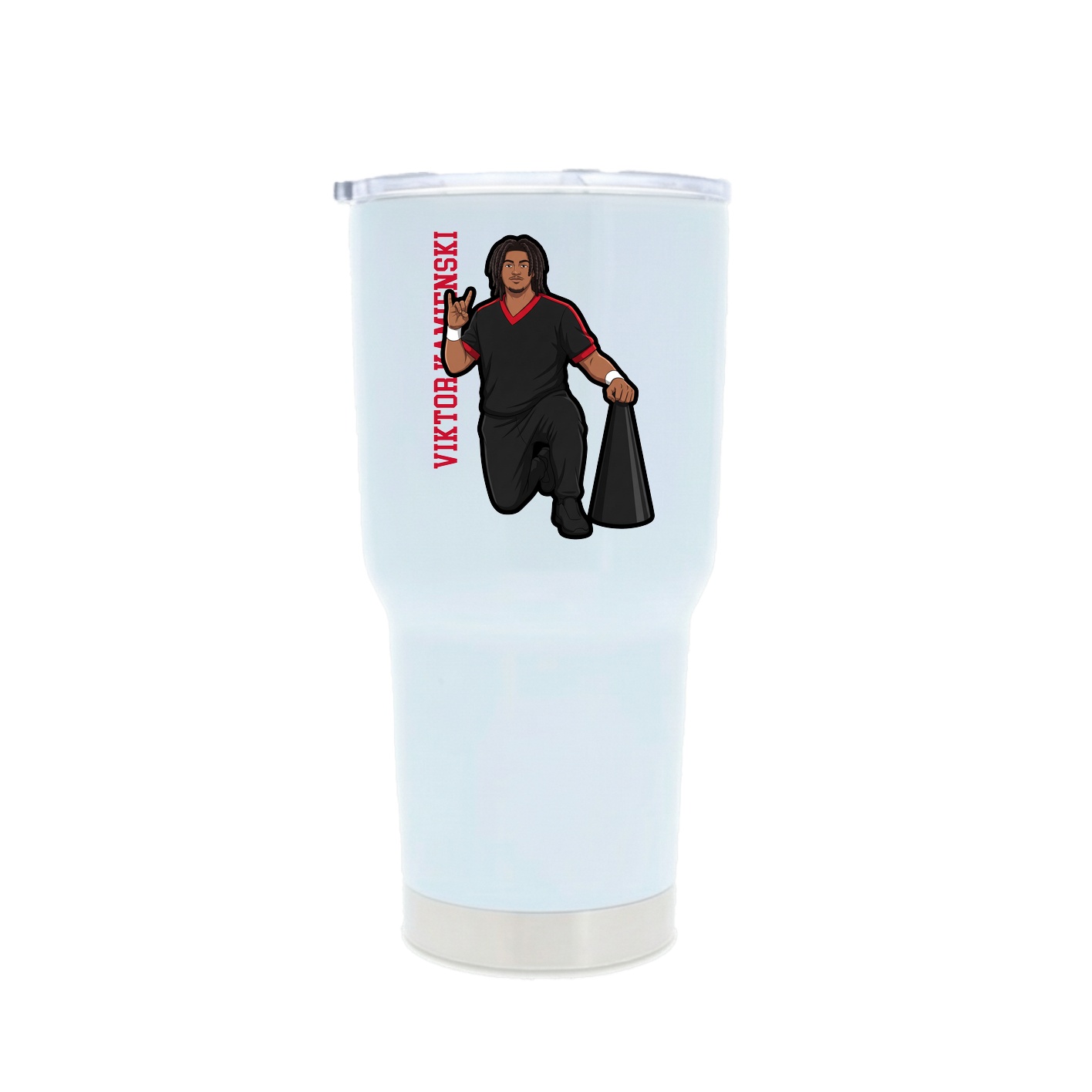 30oz Stainless Steel Tumbler — Name Vertical in White