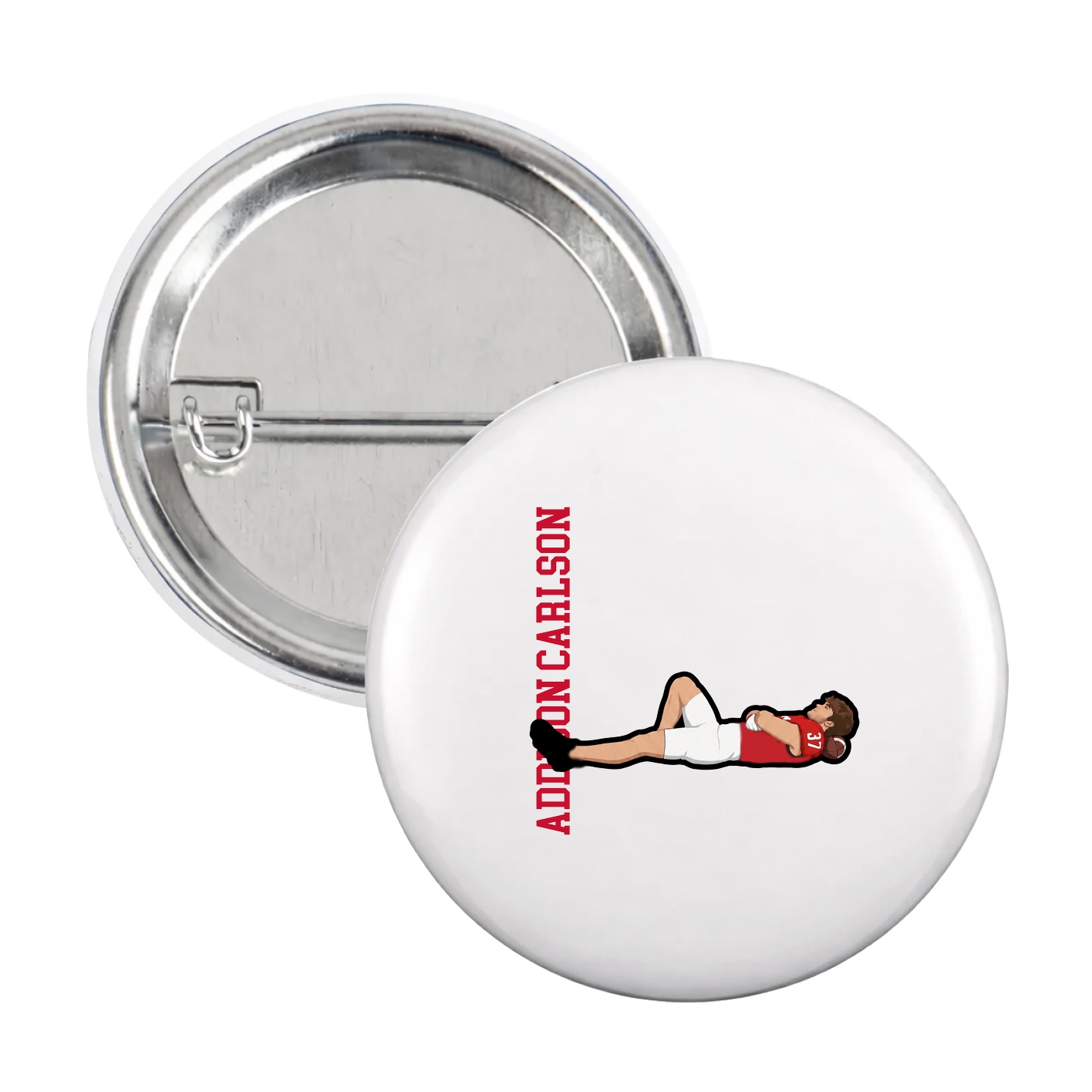 Game Day Button — Name Vertical in White
