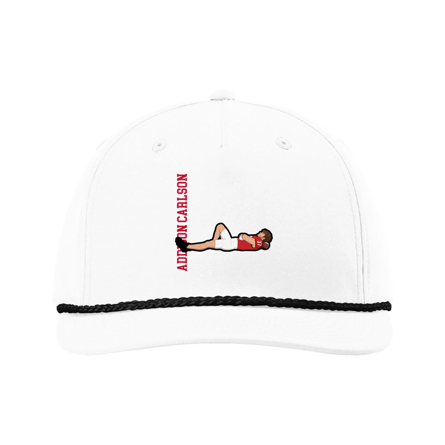 Five-Panel Classic Rope Cap — Name Vertical in White