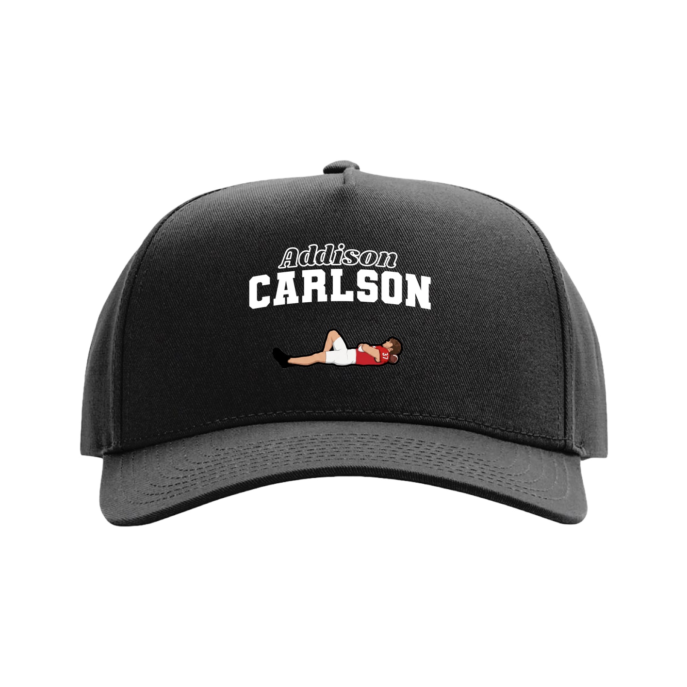 Full Fabric Five-Panel Champ Cap — Name Arch in Black