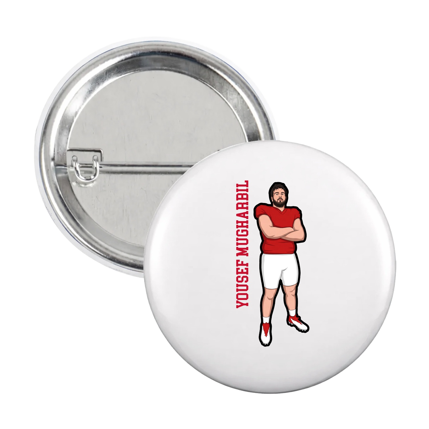Game Day Button — Name Vertical in White
