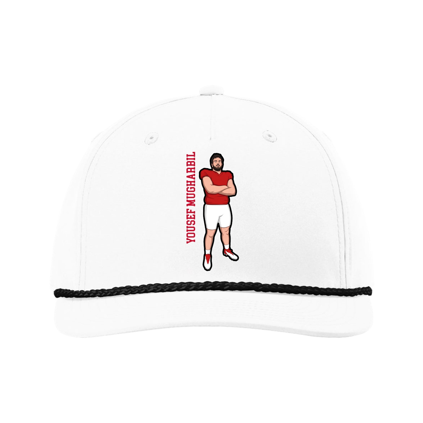 Five-Panel Classic Rope Cap — Name Vertical in White