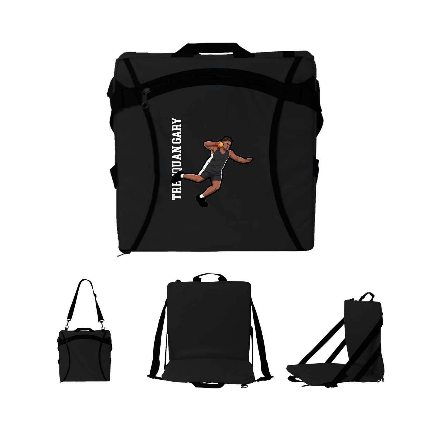 Folding Stadium Seat — Name Vertical in Black