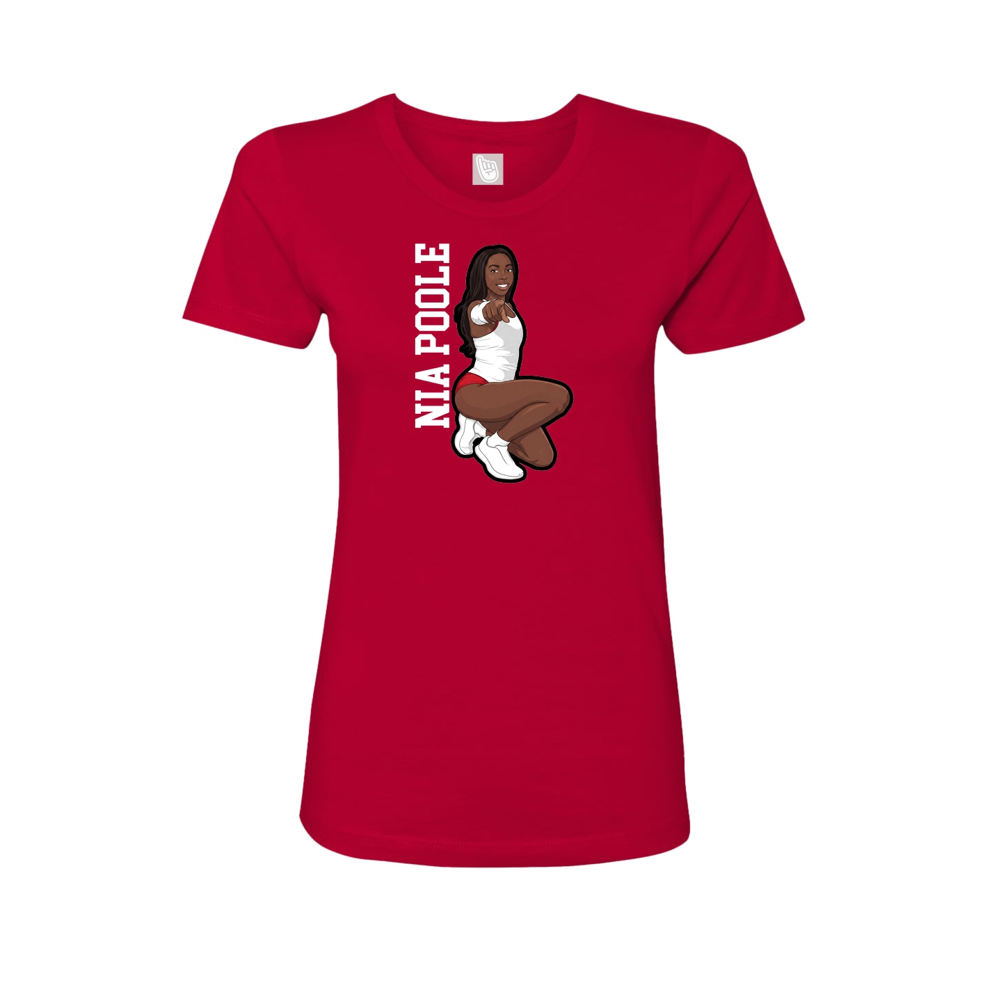 Fitted Women's Tee — Name Vertical in Red