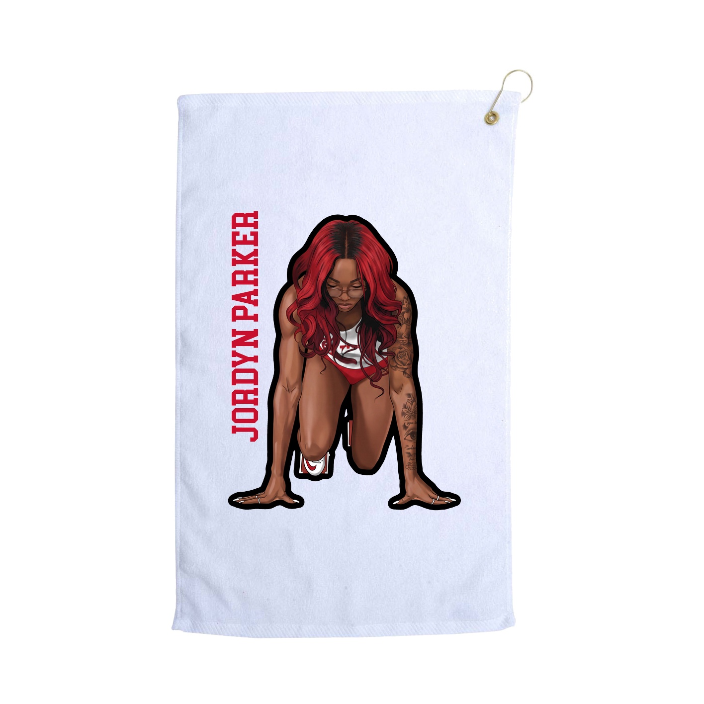 Golf Towel — Name Vertical in White