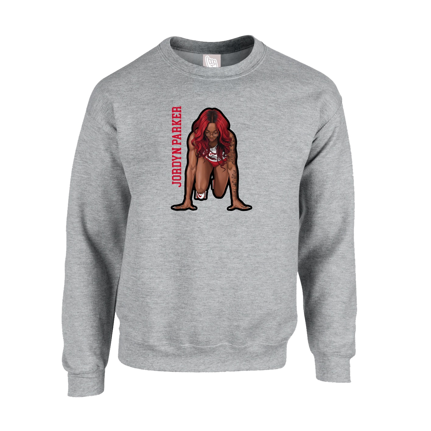 Fleece Crew — Name Vertical in Grey