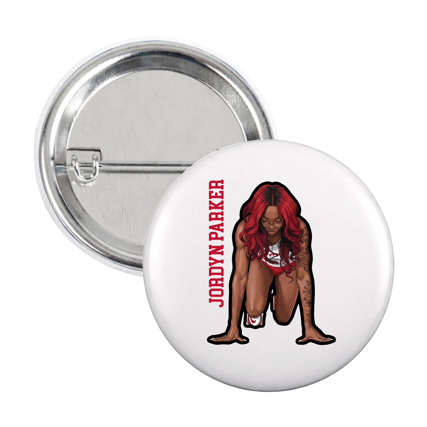 Game Day Button — Name Vertical in White