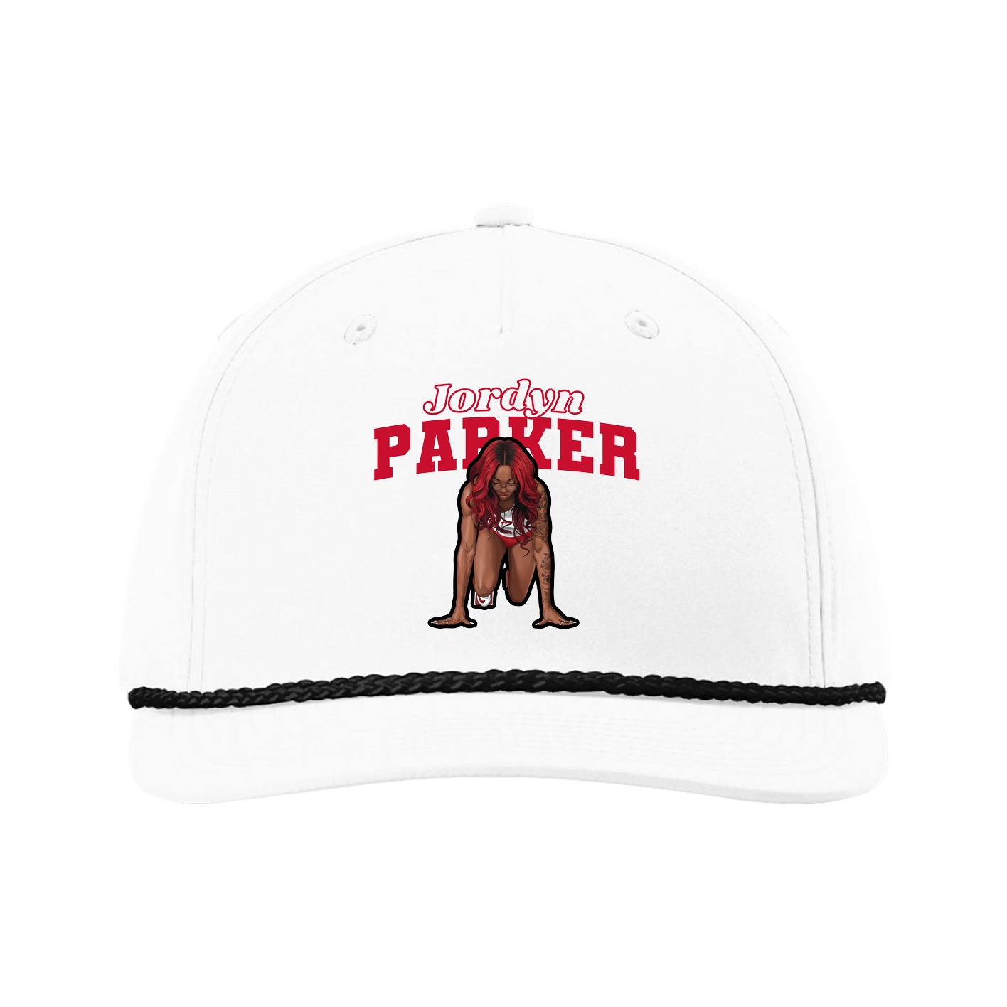 Five-Panel Classic Rope Cap — Name Arch in White