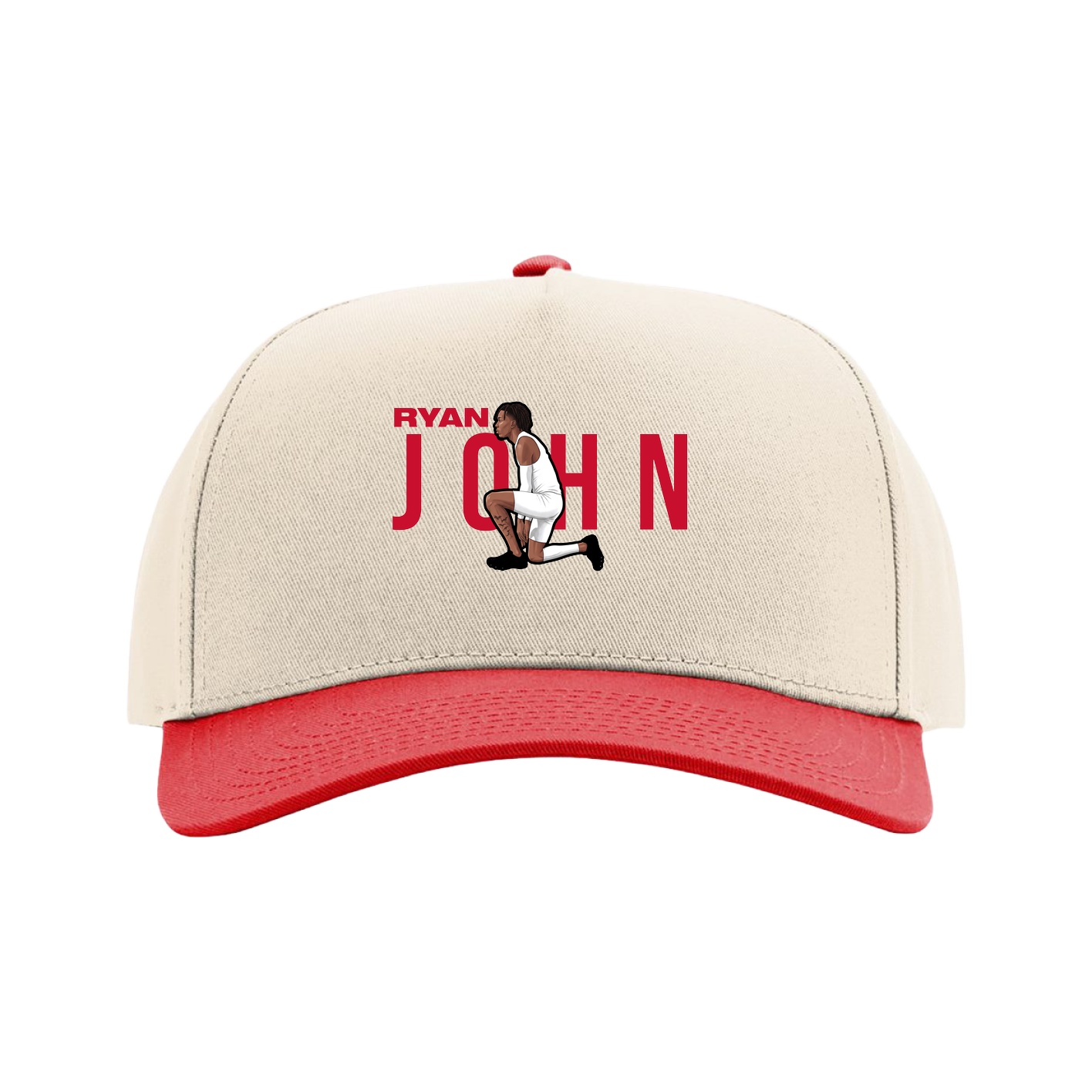 Full Fabric Five-Panel Champ Cap — Player Name in Cream/Red