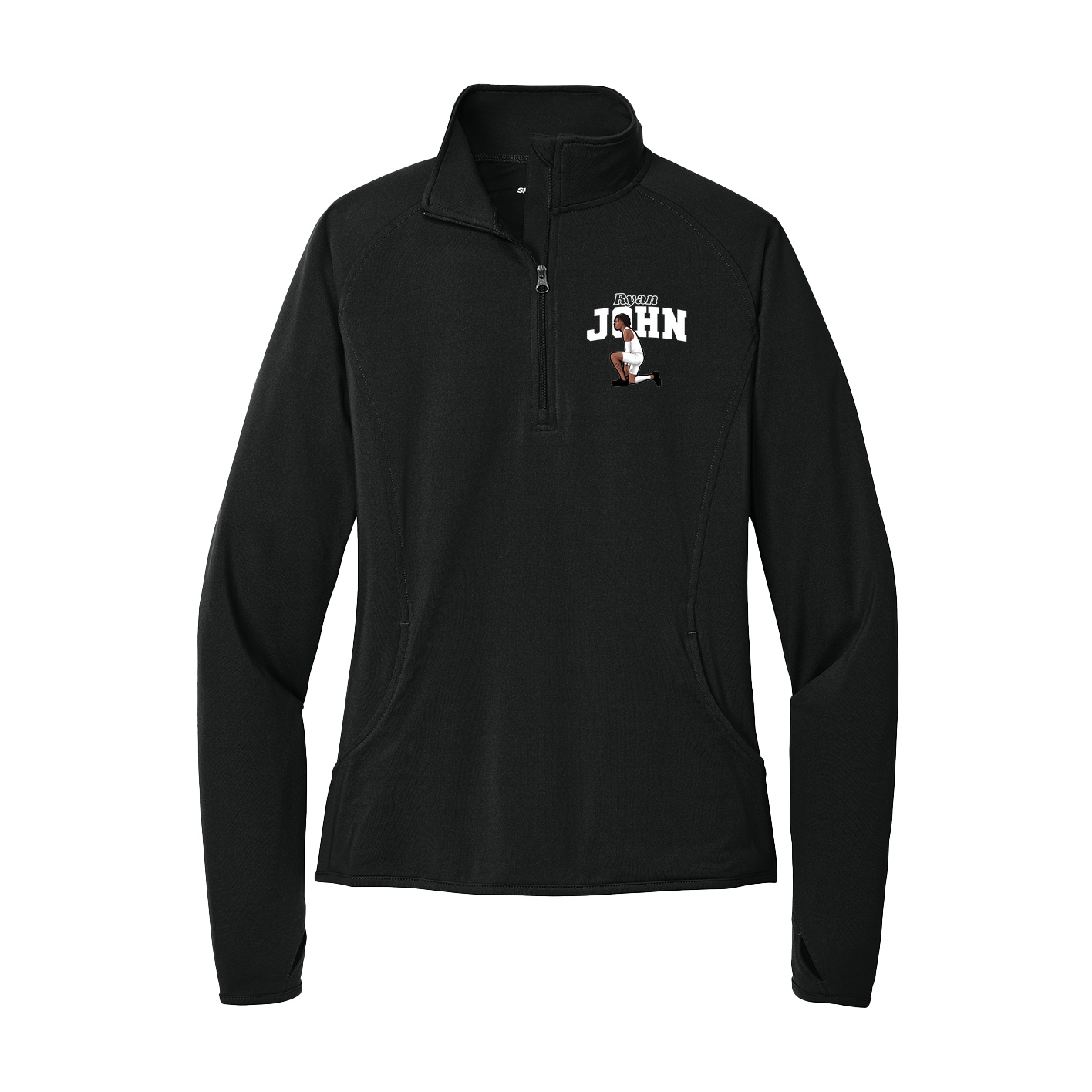 Women's Q-Zip Pullover — Name Arch in Black