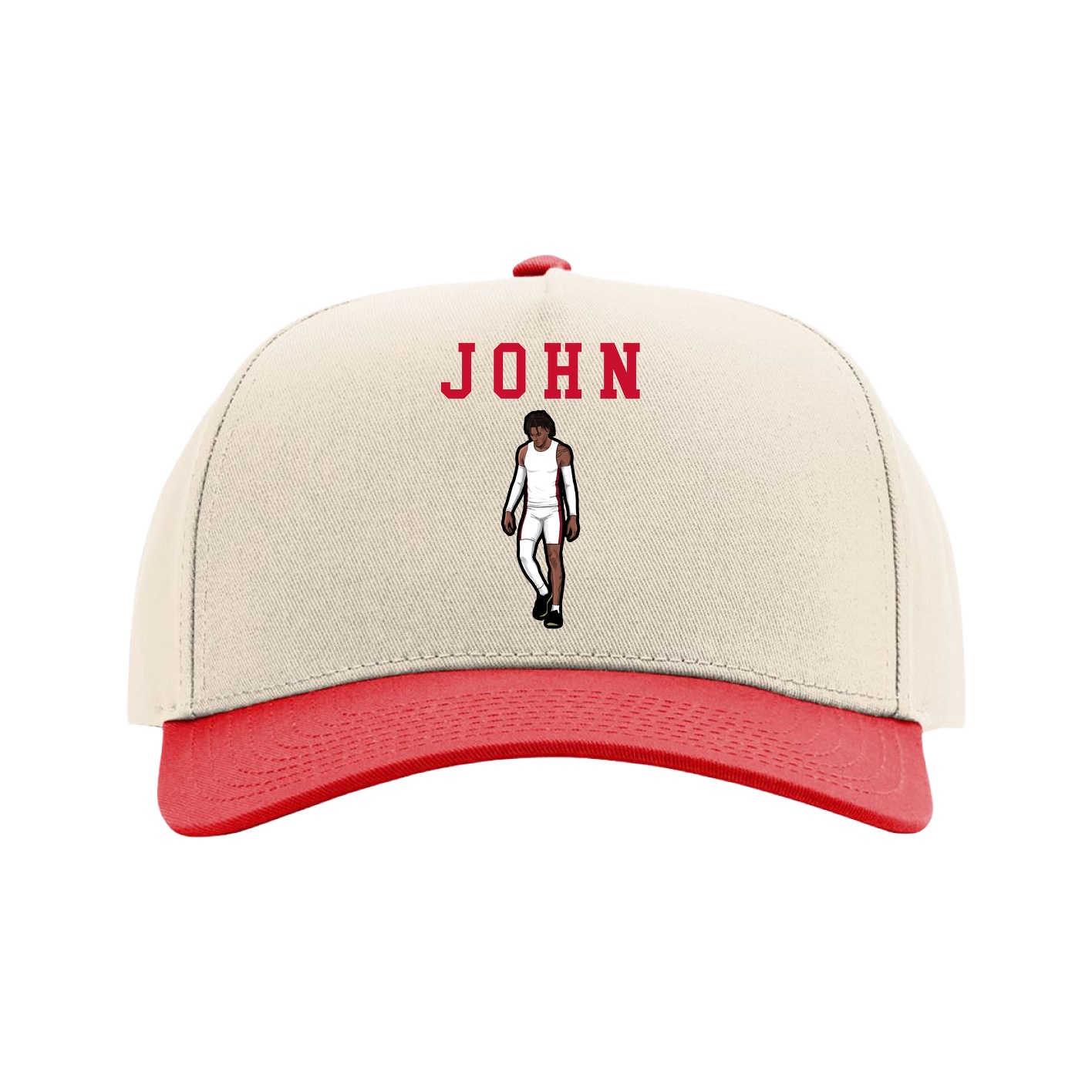 Full Fabric Five-Panel Champ Cap — Shirsey in Cream/Red