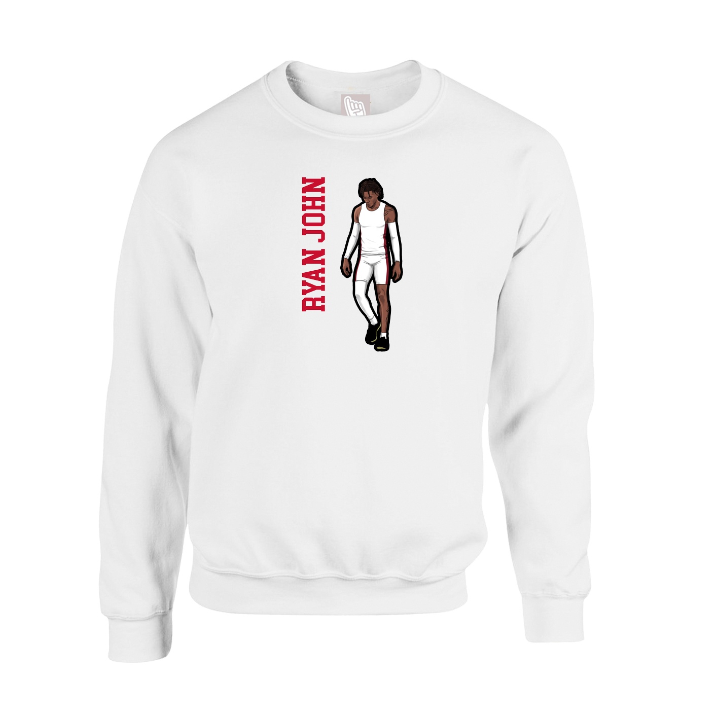 Fleece Crew — Name Vertical in White