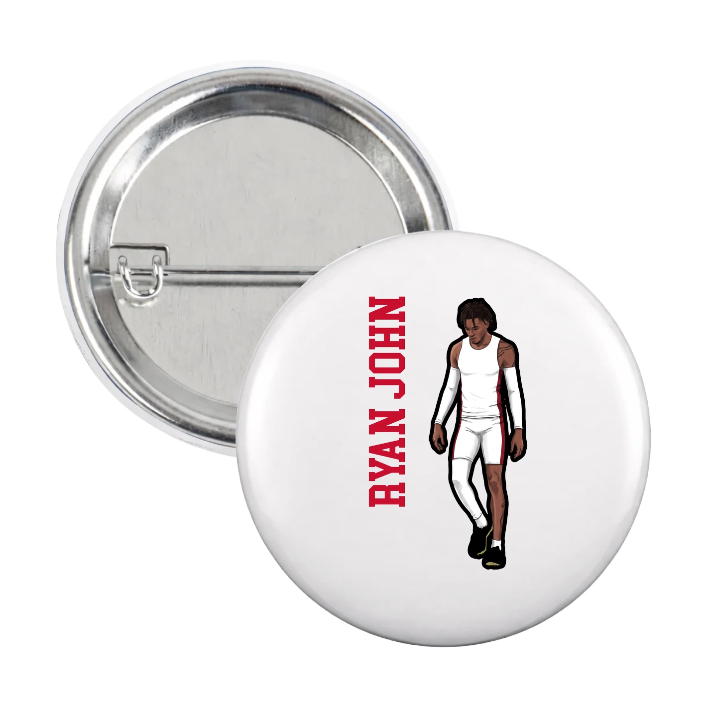 Game Day Button — Name Vertical in White