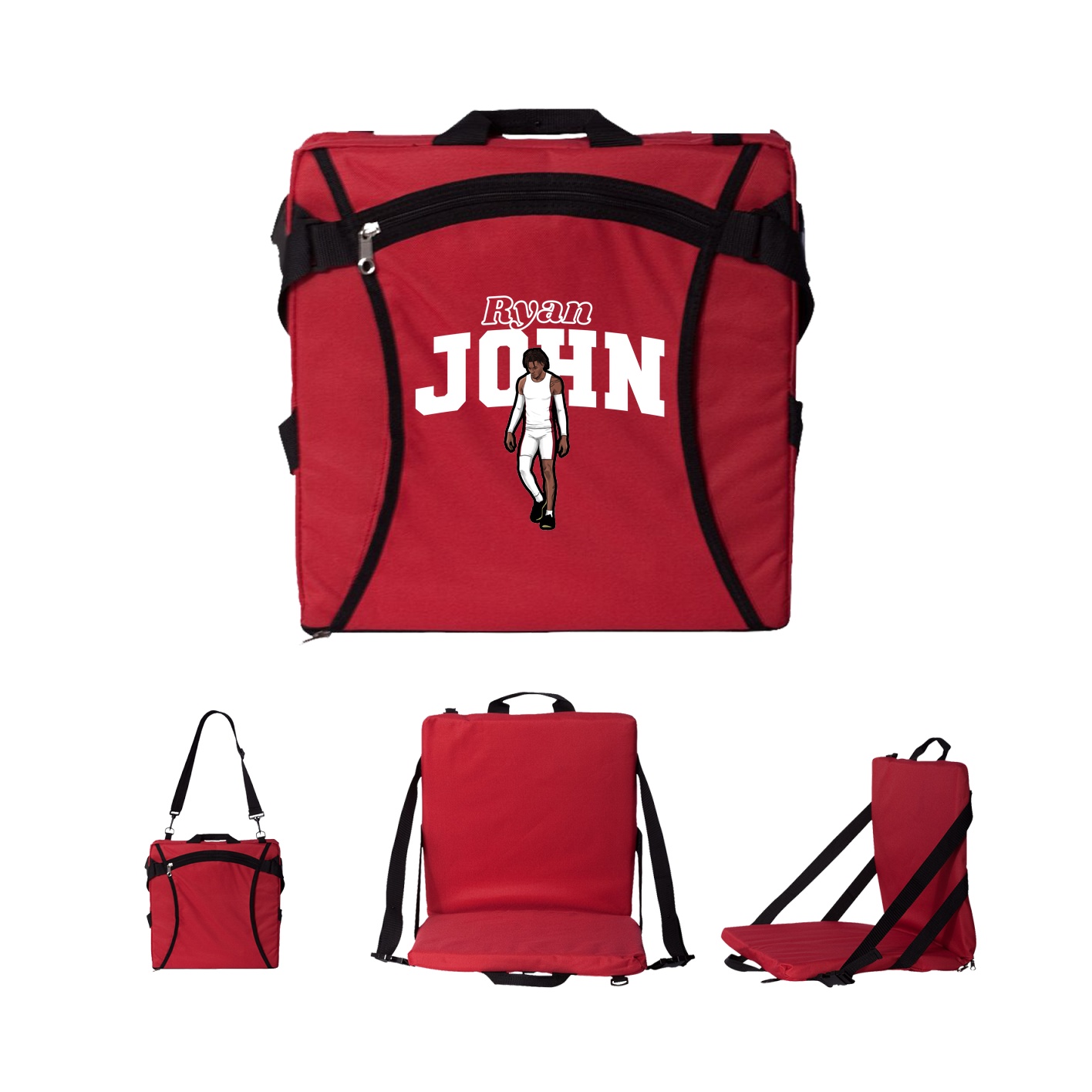 Folding Stadium Seat — Name Arch in Red