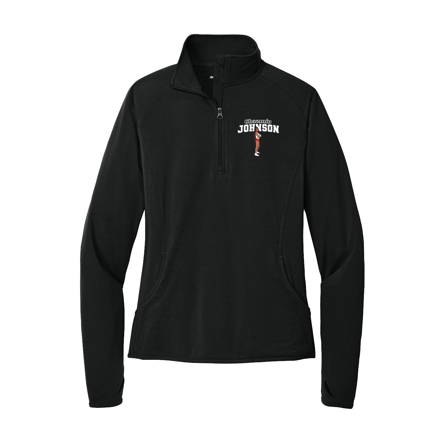 Women's Q-Zip Pullover — Name Arch in Black