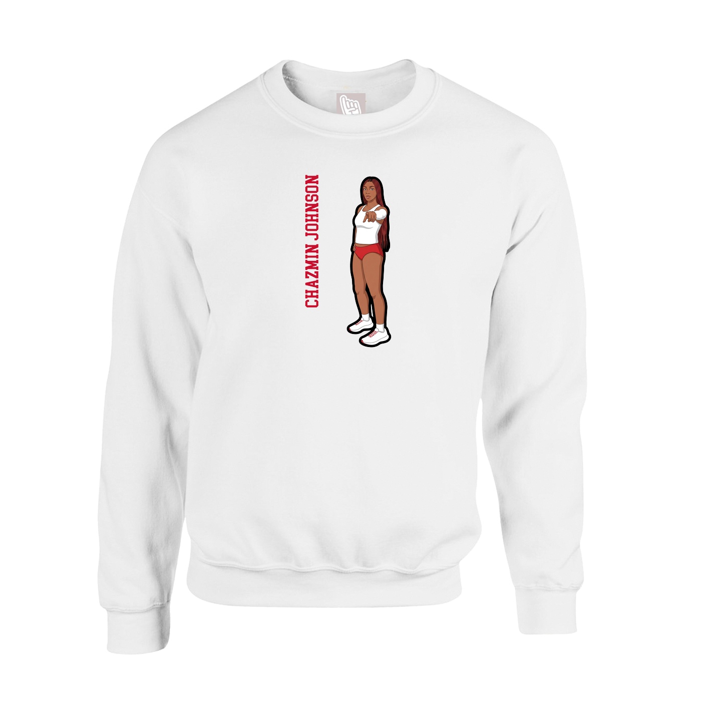 Fleece Crew — Name Vertical in White