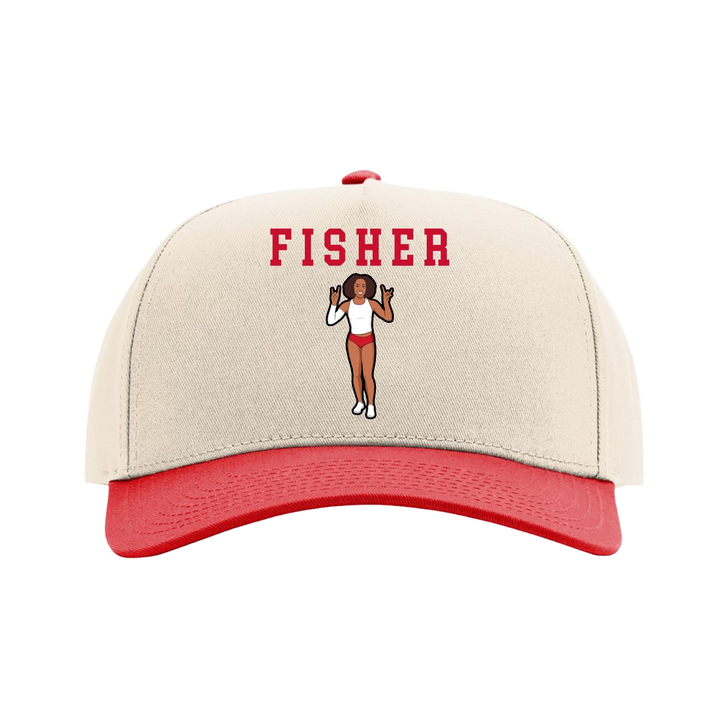 Full Fabric Five-Panel Champ Cap — Shirsey in Cream/Red