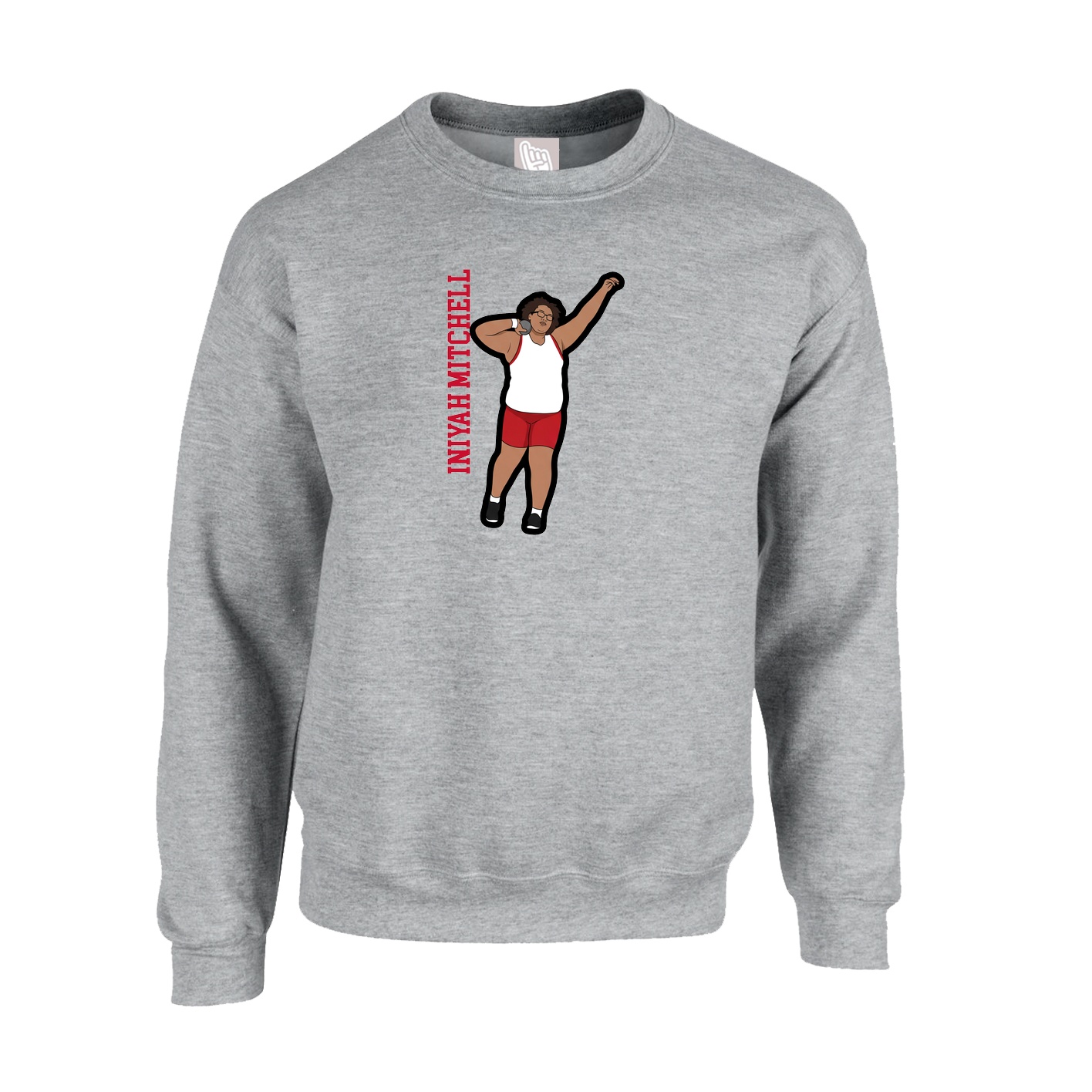 Fleece Crew — Name Vertical in Grey