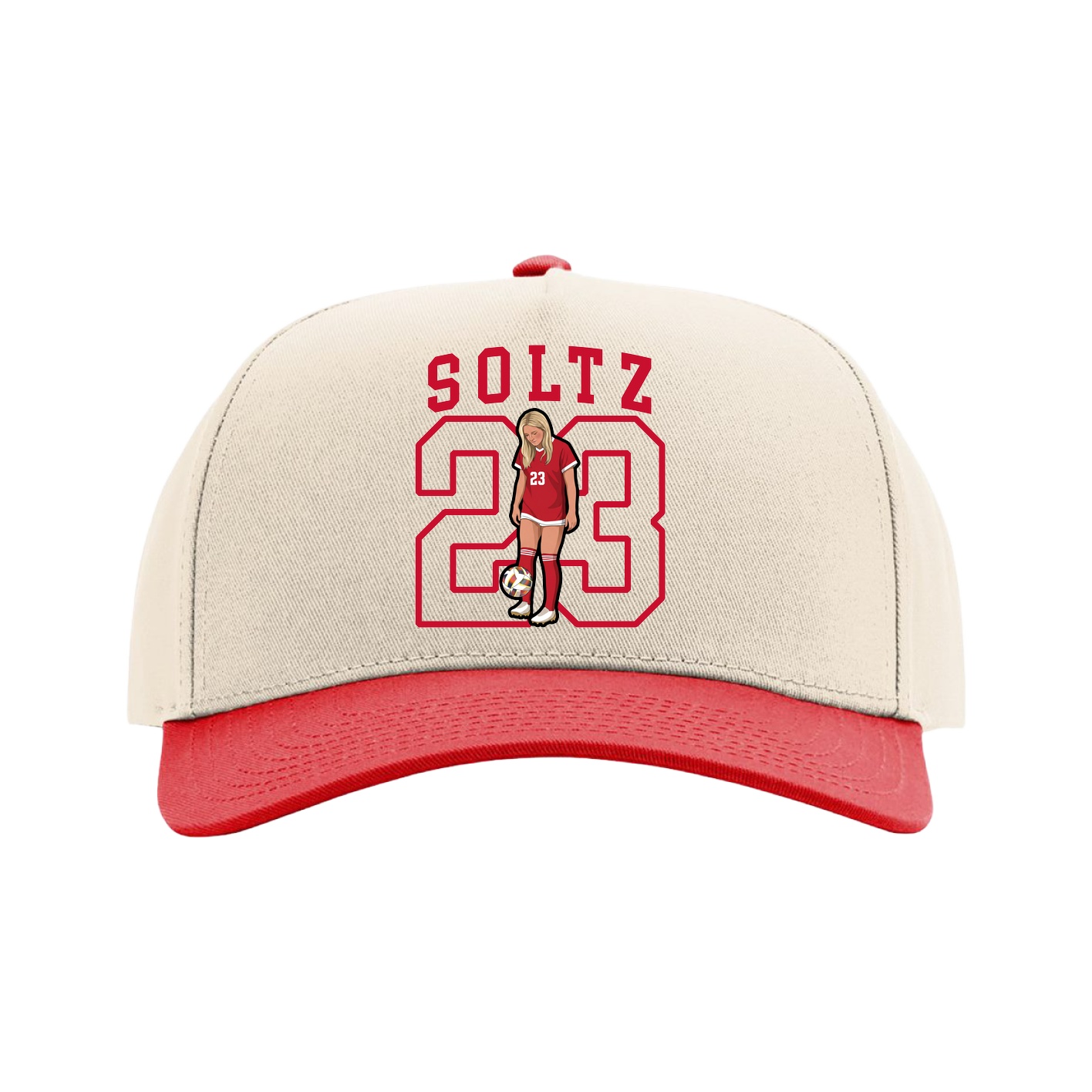 Full Fabric Five-Panel Champ Cap — Shirsey in Cream/Red