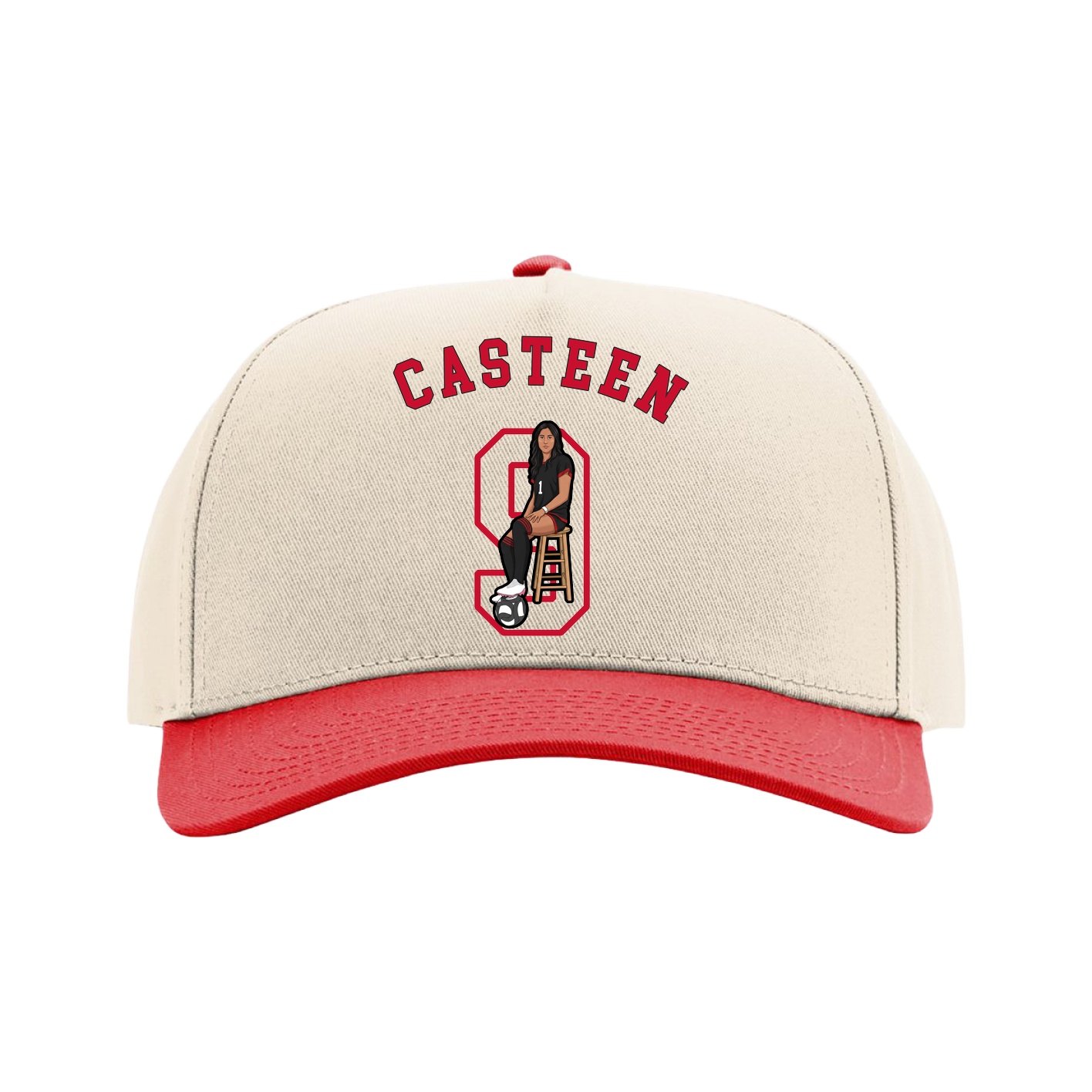 Full Fabric Five-Panel Champ Cap — Shirsey Arch in Cream/Red