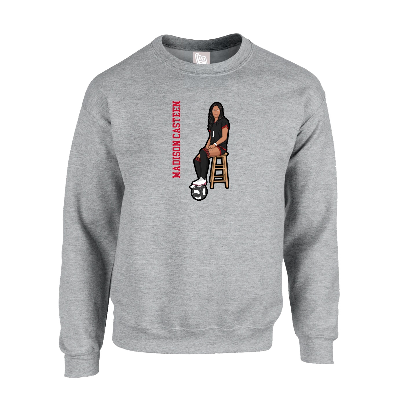 Fleece Crew — Name Vertical in Grey