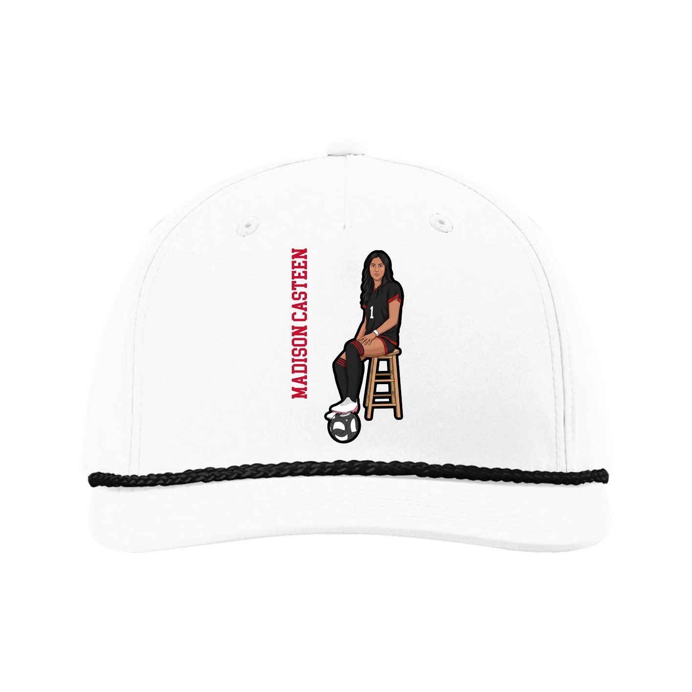 Five-Panel Classic Rope Cap — Name Vertical in White