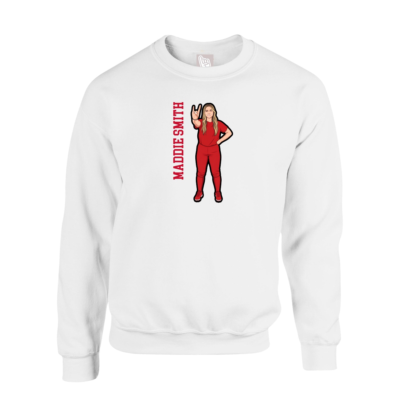 Fleece Crew — Name Vertical in White