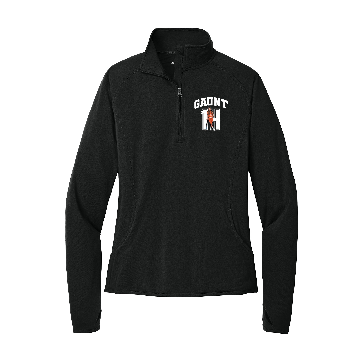 Women's Q-Zip Pullover — Number in Black