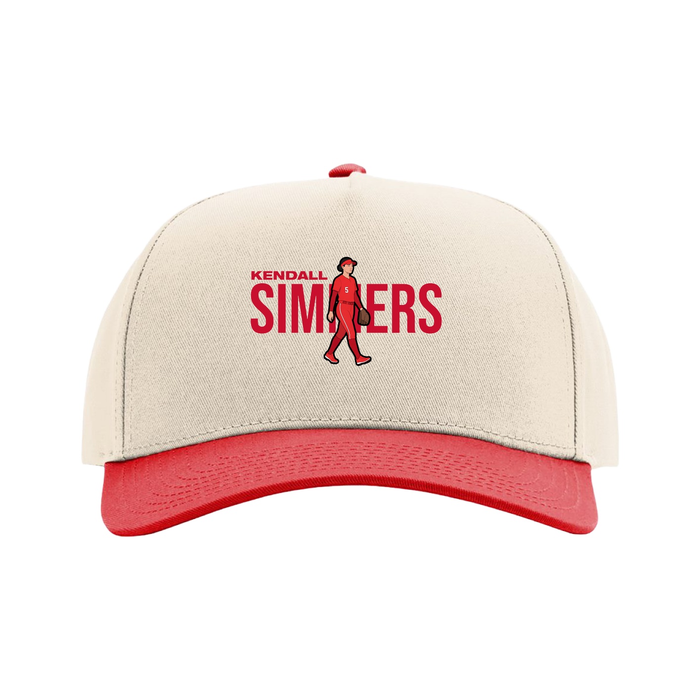 Full Fabric Five-Panel Champ Cap — Player Name in Cream/Red