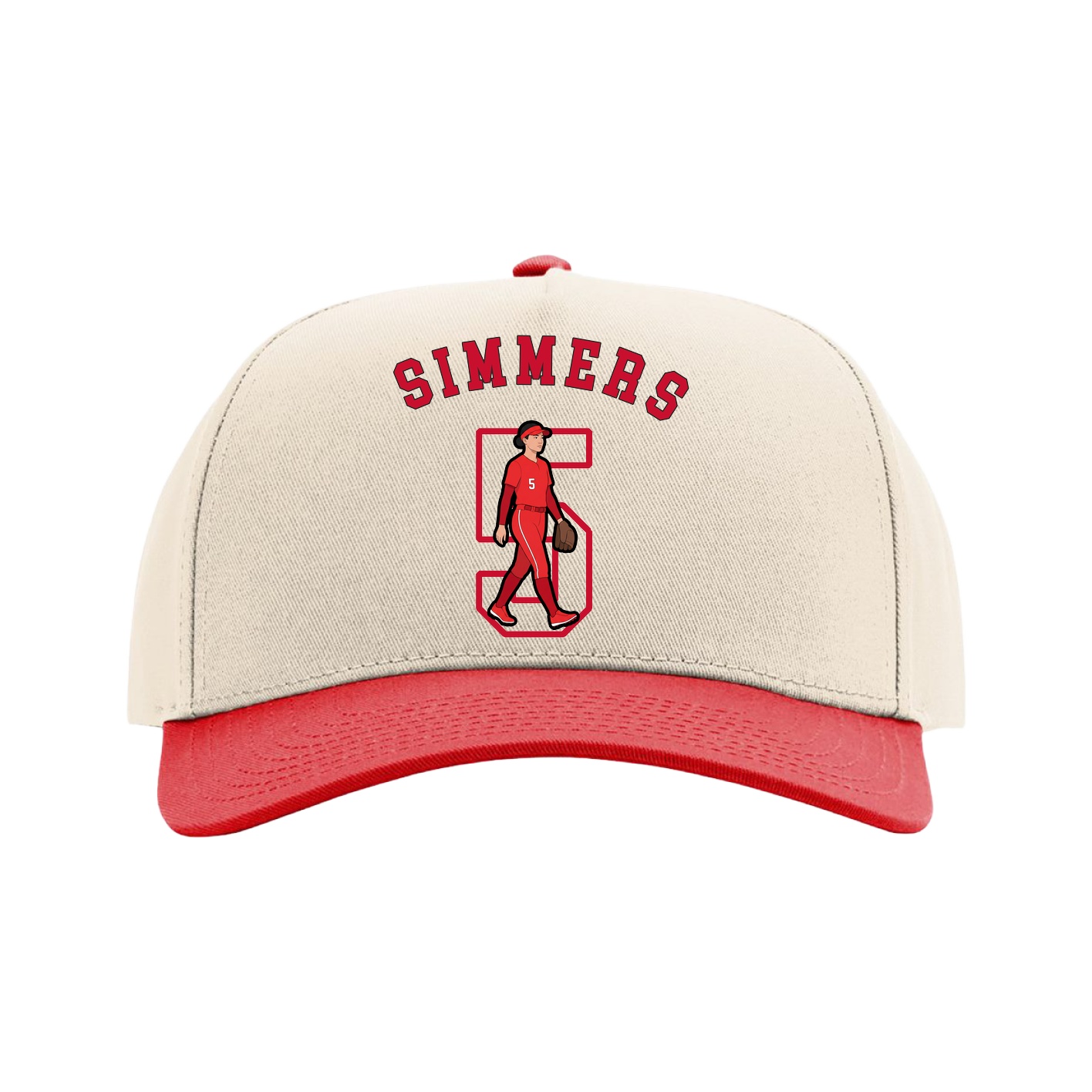 Full Fabric Five-Panel Champ Cap — Shirsey Arch in Cream/Red