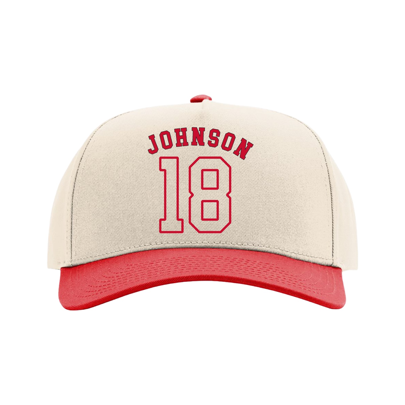 Full Fabric Five-Panel Champ Cap — Shirsey Arch in Cream/Red