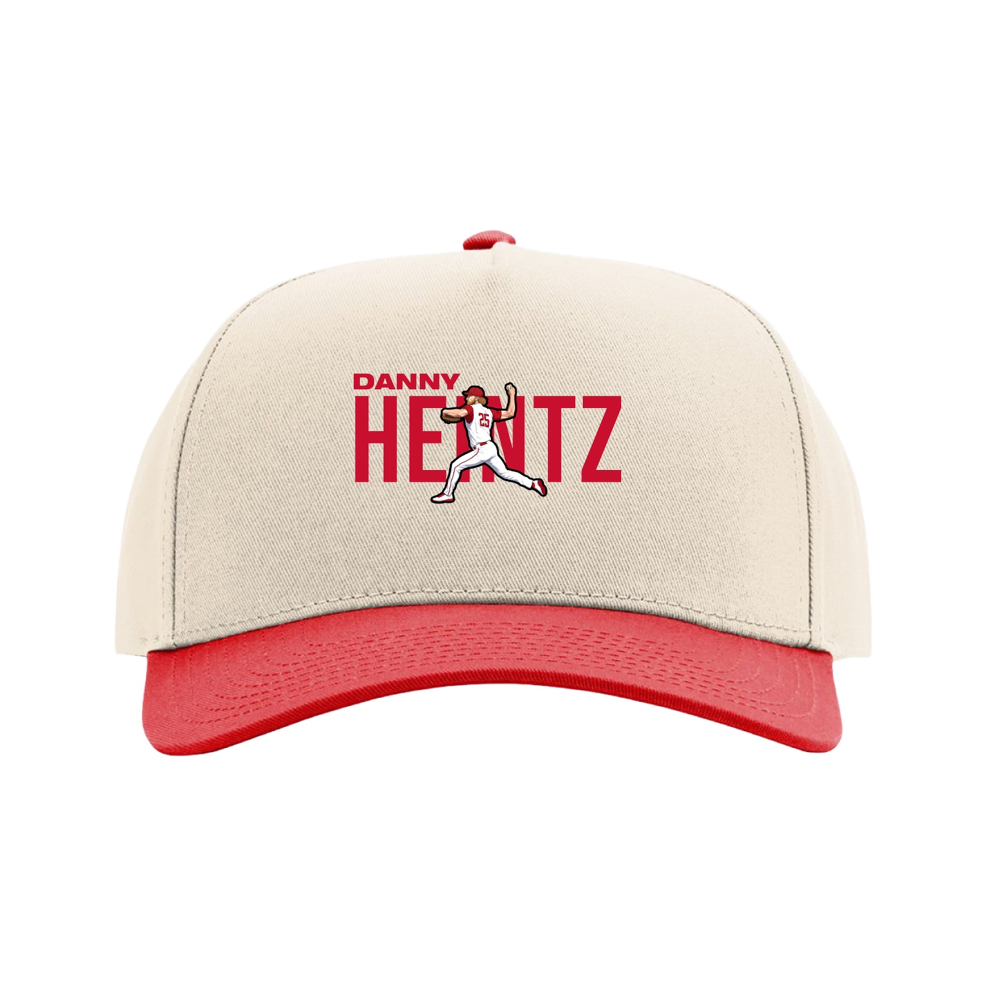 Full Fabric Five-Panel Champ Cap — Player Name in Cream/Red