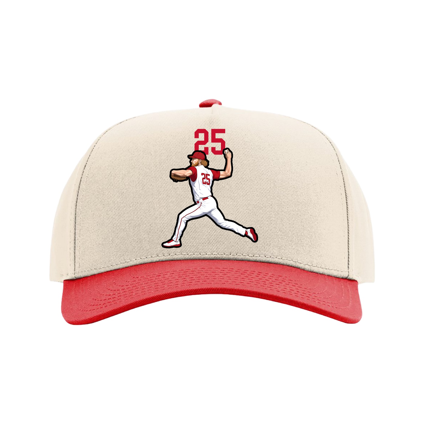 Full Fabric Five-Panel Champ Cap — Number Top in Cream/Red