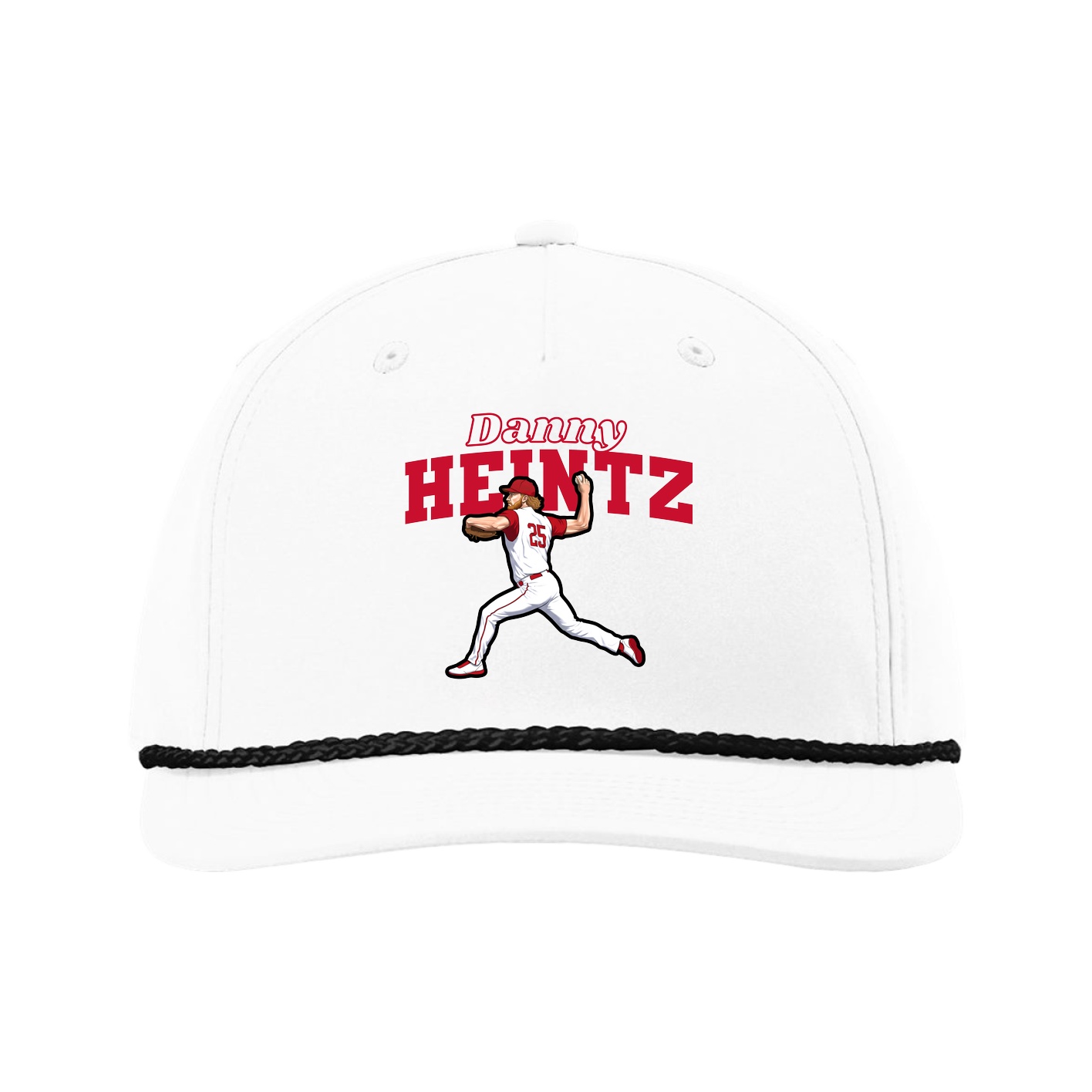 Five-Panel Classic Rope Cap — Name Arch in White