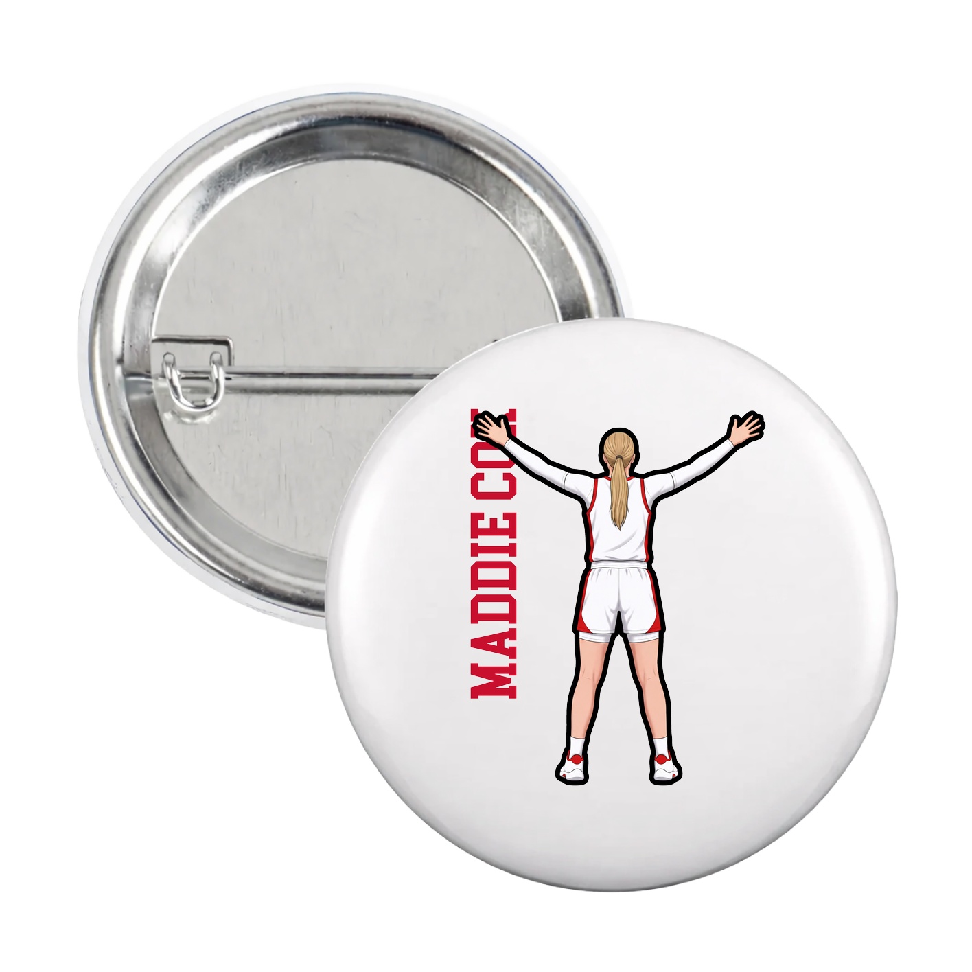 Game Day Button — Name Vertical in White