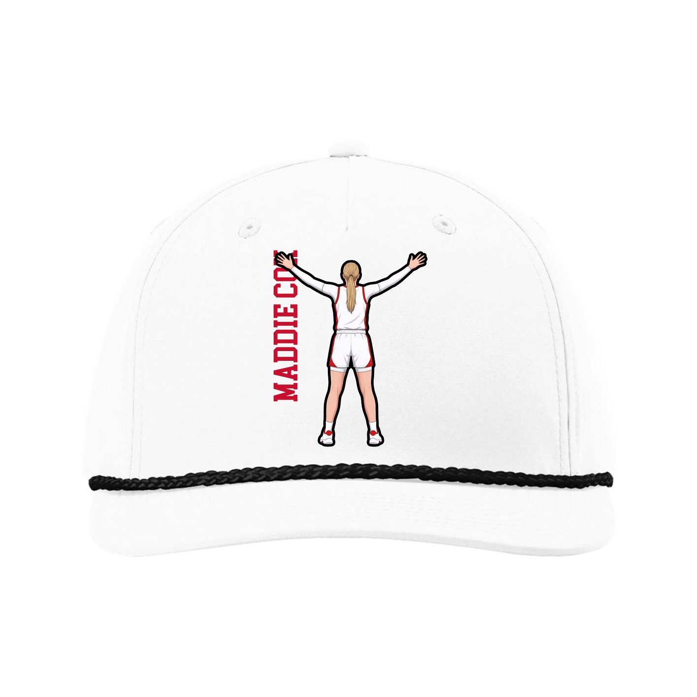 Five-Panel Classic Rope Cap — Name Vertical in White