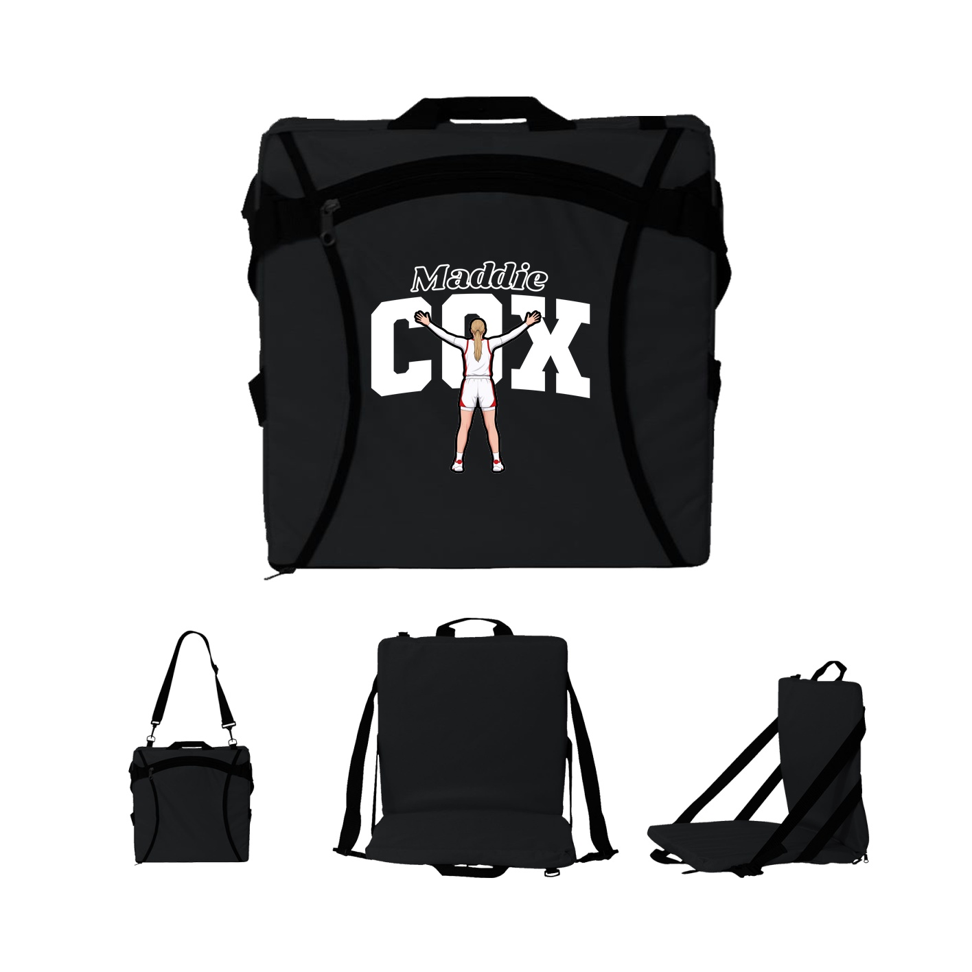 Folding Stadium Seat — Name Arch in Black