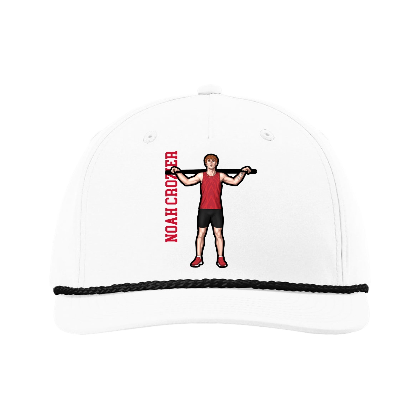 Five-Panel Classic Rope Cap — Name Vertical in White