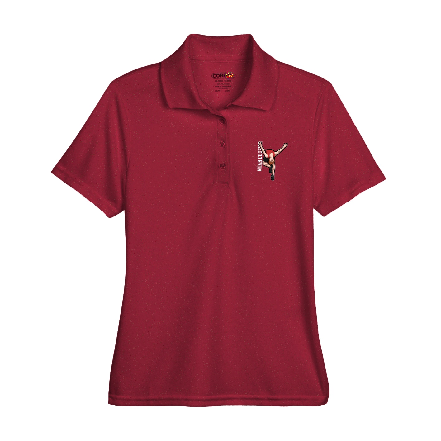 Womens Performance Polo — Name Vertical in Red