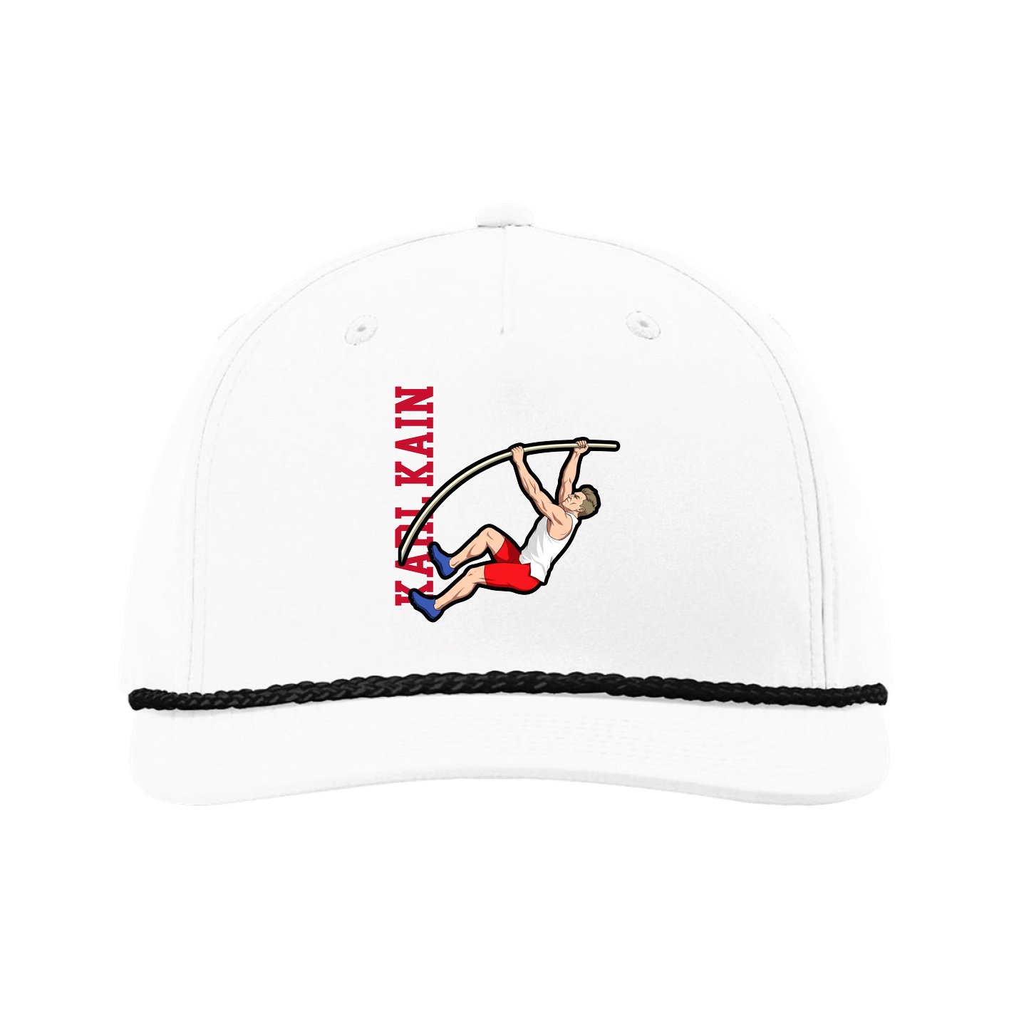 Five-Panel Classic Rope Cap — Name Vertical in White