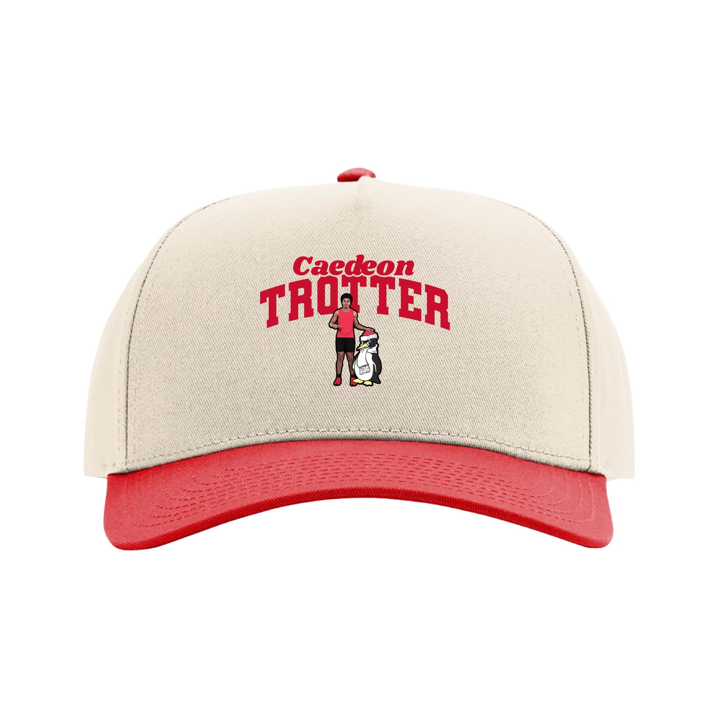 Full Fabric Five-Panel Champ Cap — Signature Arch in Cream/Red