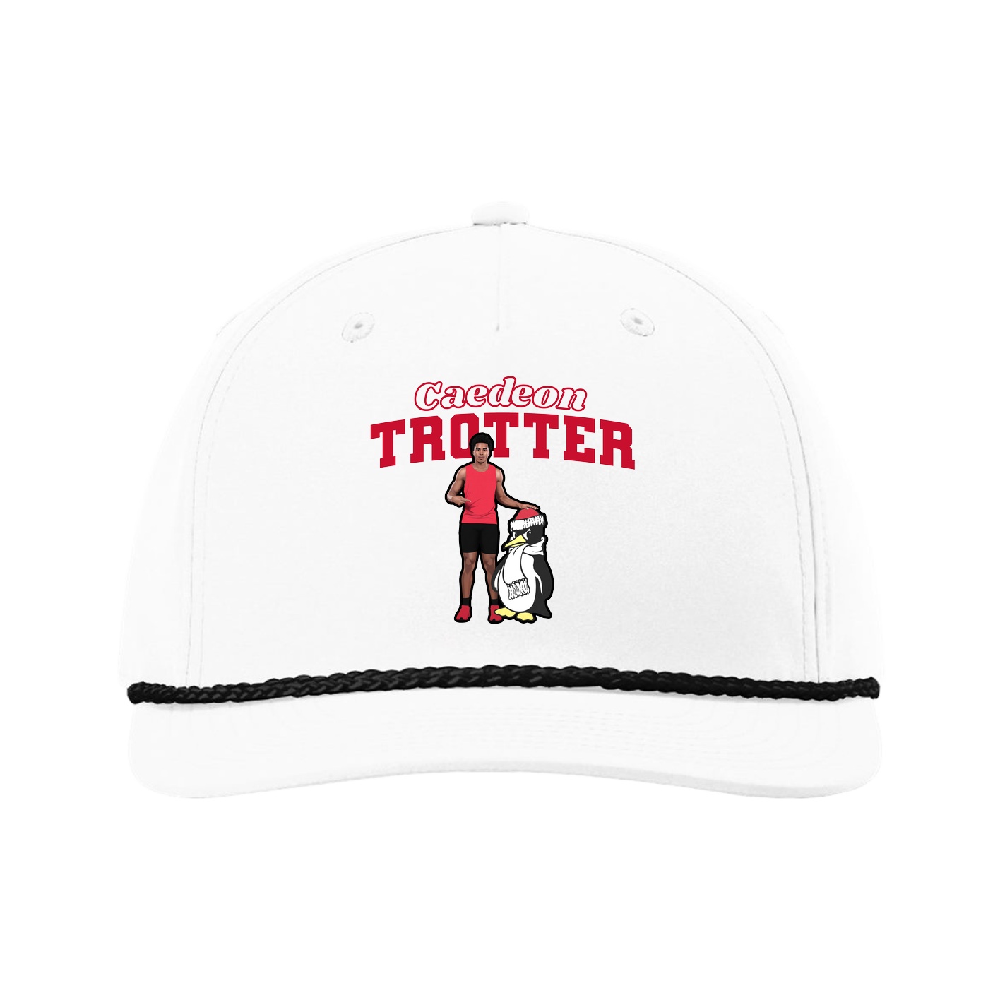 Five-Panel Classic Rope Cap — Name Arch in White