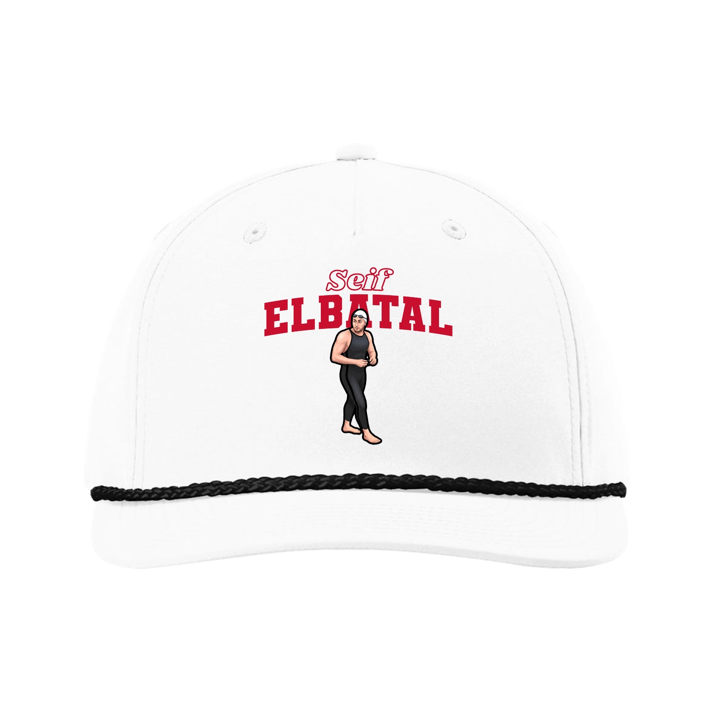 Five-Panel Classic Rope Cap — Name Arch in White